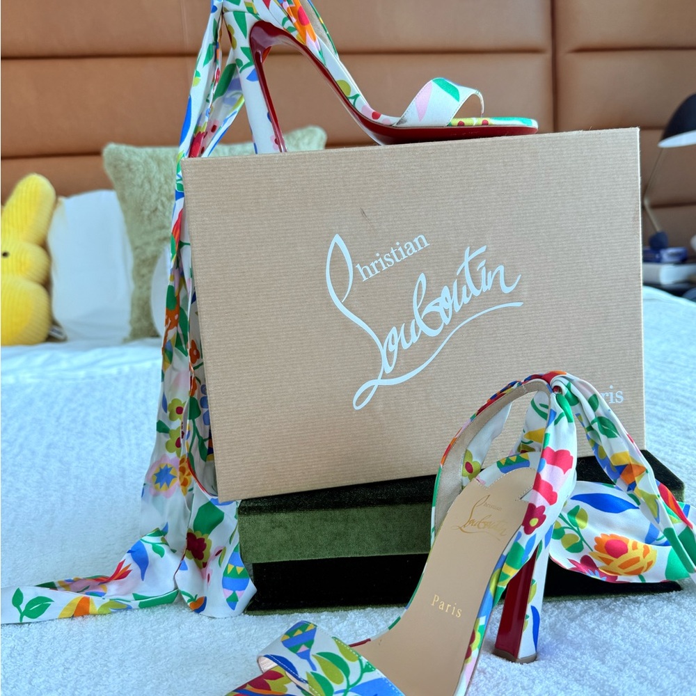 Christian Louboutin Multi Crosse Du Desert 100 Satin Fleur Sandal